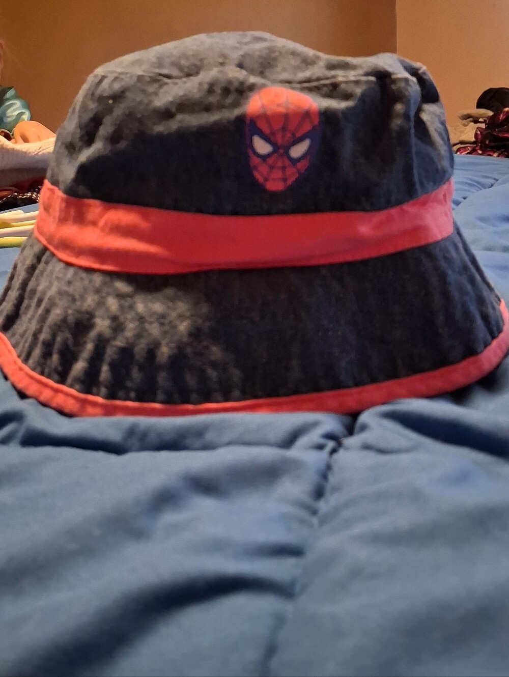 Marvel Spider-Man Kids Denim-Style Bucket Hat with Pink Trim